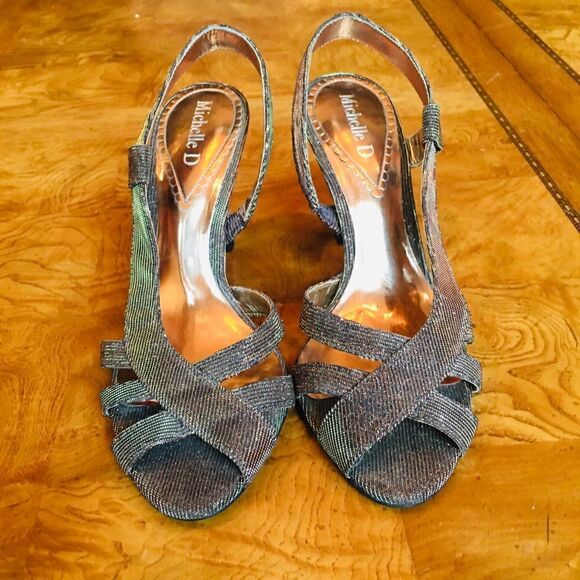 Michelle D Shoes - Gorgeous Heel Slippers in Bronze Crusted Shimmer